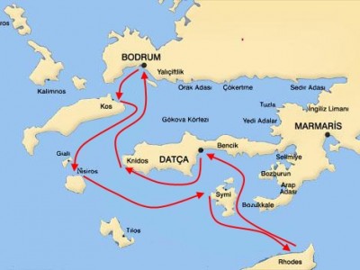 Bodrum-Sur Dodecaneso Goleta Crucero Map